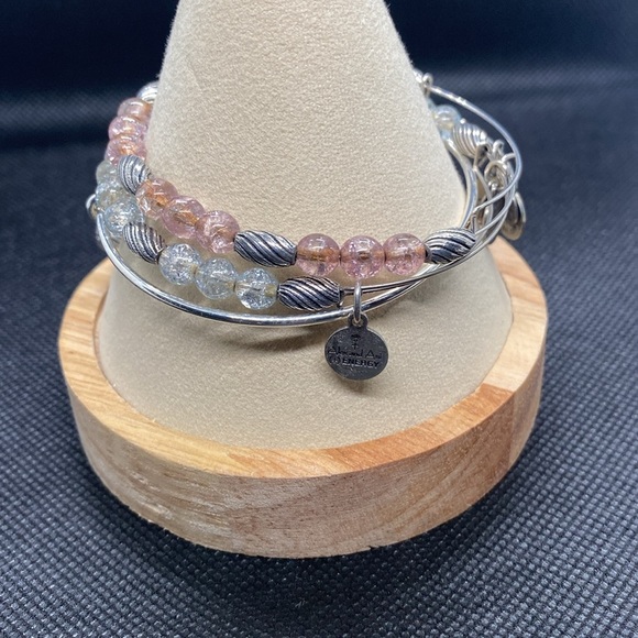 Alex & Ani Set of 3/Silver&Crystal Beaded & October Birthstone Charm Bangles/GC - Picture 5 of 9